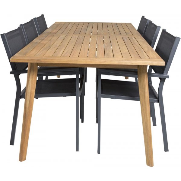 Charlottenberg Matgrupp (220x100) - Svart/Natur - 6 Stolar