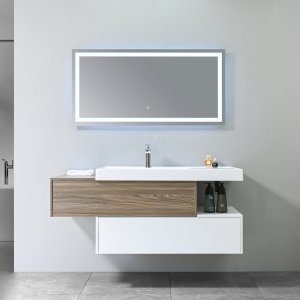 Badrumsm&ouml;bler Nordic Duo - Vit & Tr&auml; + Toalettpappersh&aring;llare