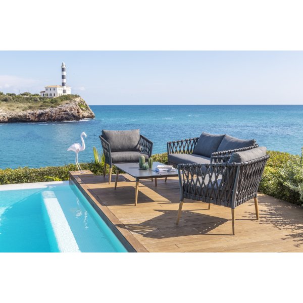 Lifestyle Garden Gartengruppe Ipanema mit Sofa, 2 Sesseln und Couchtisch - Grau / Teak / Olefin Lifestyle Garden Gartengruppe Ipanema mit Sofa, 2 Sesseln und Couchtisch - Grau / Teak / Olefin