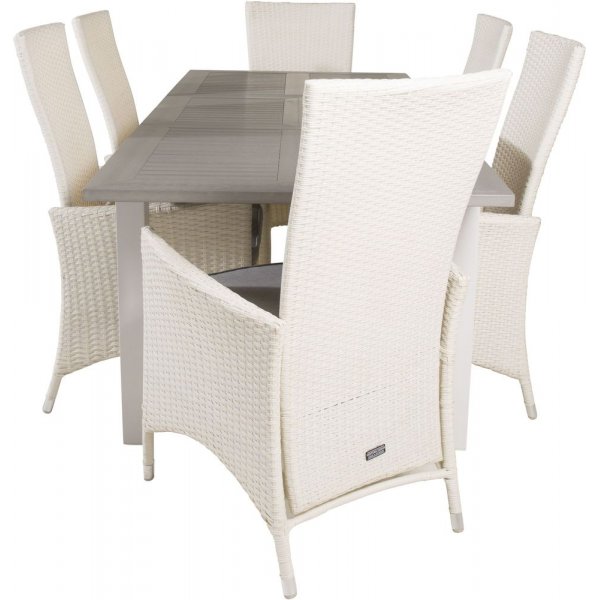 Ekens Matgrupp (160x90) - Vit/Gr - 6 Stolar