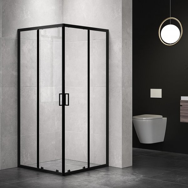 Brusekabine 80x190cm | Skydedr | Moderne design | Sort