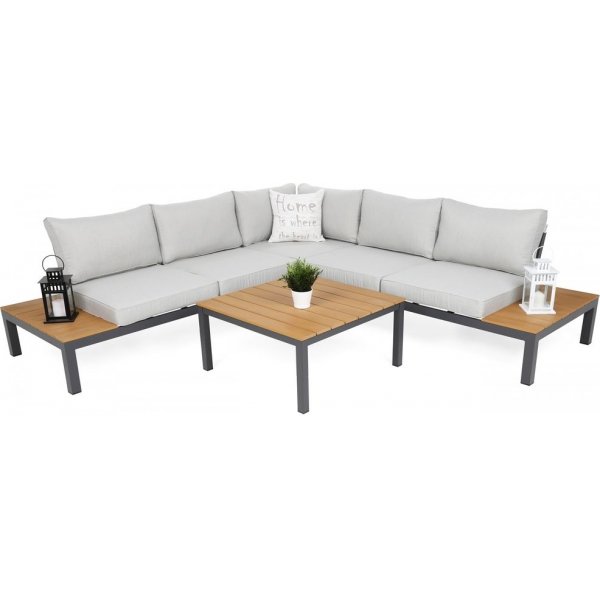 Hjrnesofa Burgos med bord - Gr/lysegr