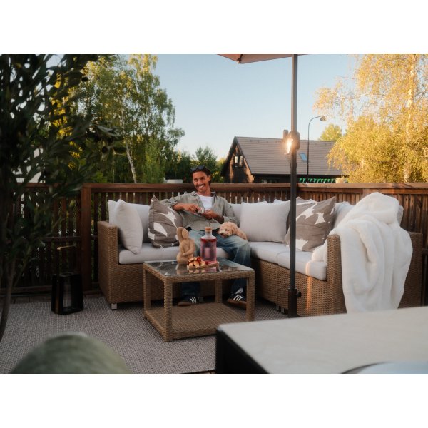 Loungegrupp Natur med Vita dynor 200x200 - Vamos + Fl�ckborttagare f�r m�bler