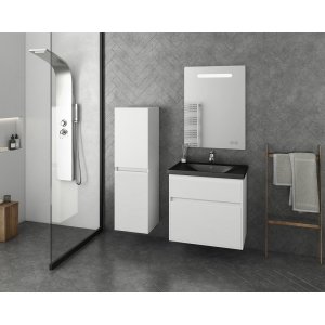 Badrumsmöbler Instinct 65 - Vitt/Svart med spegel och sidoskåp