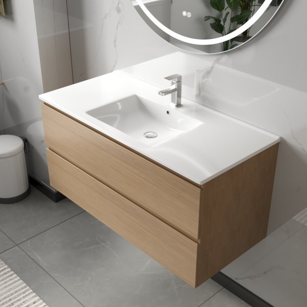 Kylpyhuonekalusteet Milan 100 cm - Vaaleaa puuta + WC-paperin pidike Kylpyhuonekalusteet Milan 100 cm - Vaaleaa puuta + WC-paperin pidike