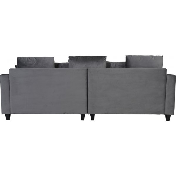 Soffa 250 cm bred m�rkgr� sammet 114 cm djup