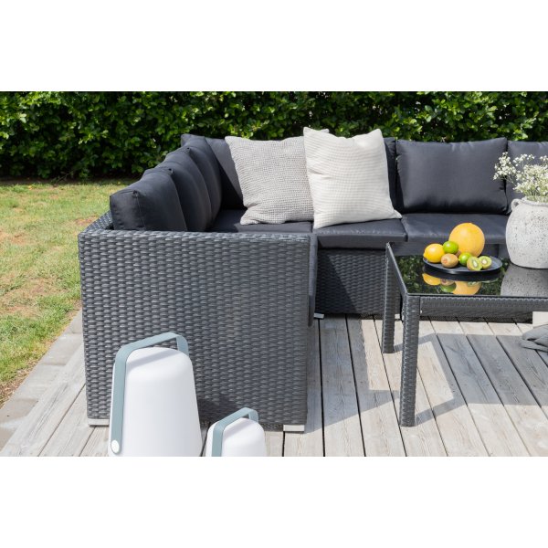 Loungegruppe Kuba sofagruppe + bord - sort syntetisk rattan / sorte hynder