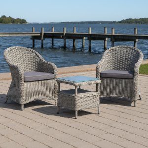 balkongset 2 stolar & bord 48x48 cm grå rotting + rengöringsspray för utemöbler