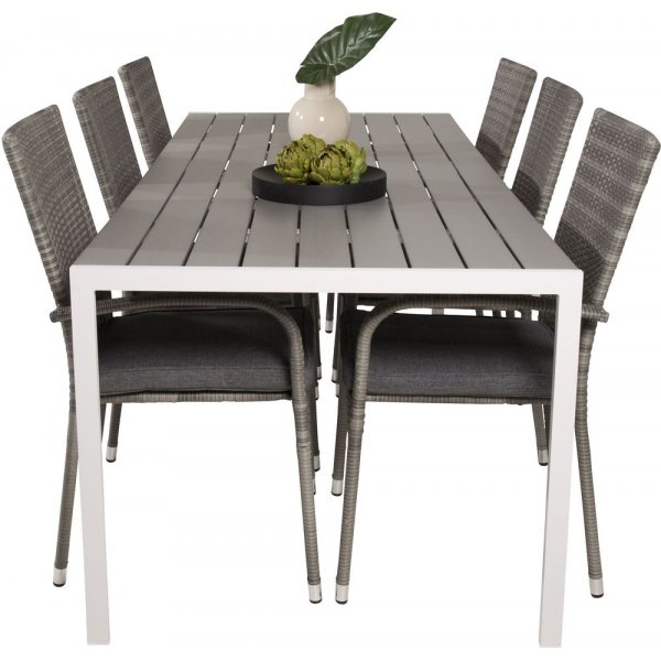 Ervalla Matgrupp (205x90) - Gr�/Vit - 6 Stolar