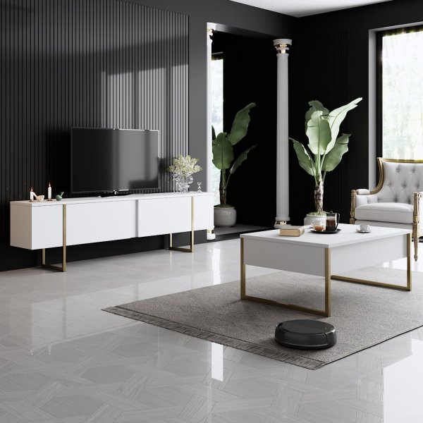 Lux soffbord 90 x 60 cm - Vit/guld