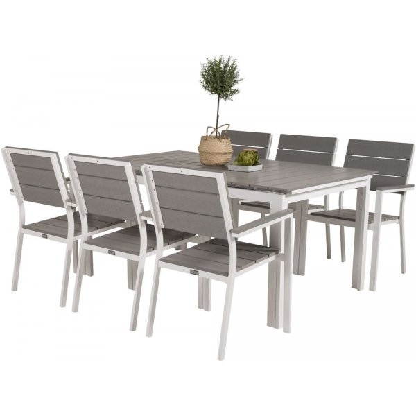 Pr�ssebo Matgrupp (160x100) - Vit/Gr� - 6 Stolar