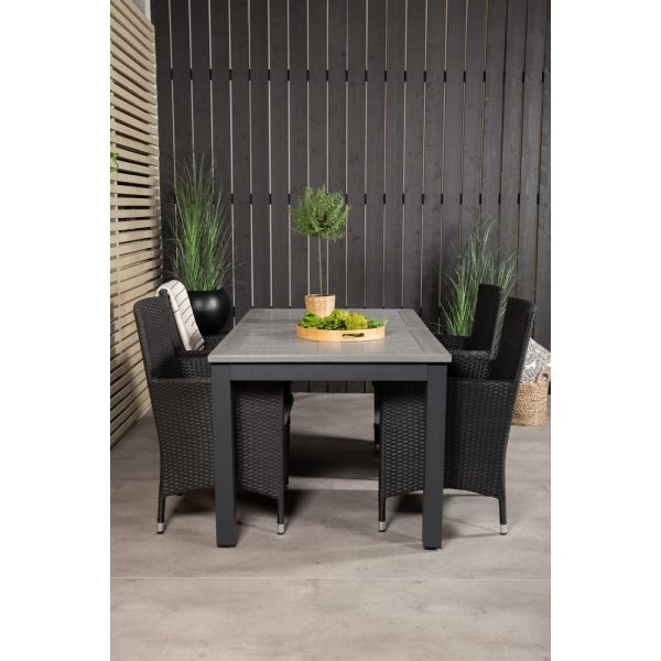 Ekens Matgrupp (152x90) - Svart/Gr - 4 Stolar