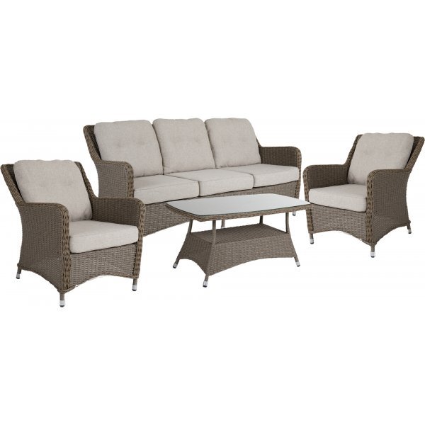 Svanö - Loungeset 4-teilig | Naturfarbenes Kunstrattan + Reinigungsspray für Gartenmöbel Svanö - Loungeset 4-teilig | Naturfarbenes Kunstrattan + Reinigungsspray für Gartenmöbel