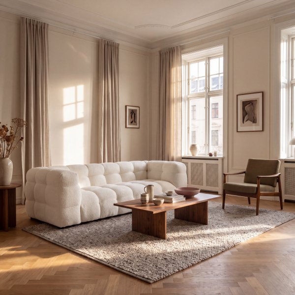 Bubblig Teddy Soffa TR94562 - Fluffig Cream 3-sits & Djup 103 cm - Bredd 235