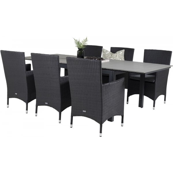 Prssebo Matgrupp (160x100) - Svart/Gr - 6 Stolar