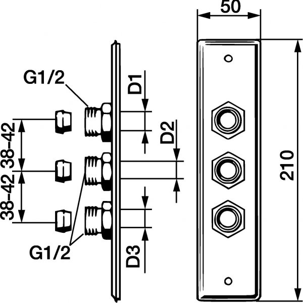 FM Mattsson Tre-rørs vægplade til Cu-rør FM Mattsson Tre-rørs vægplade til Cu-rør