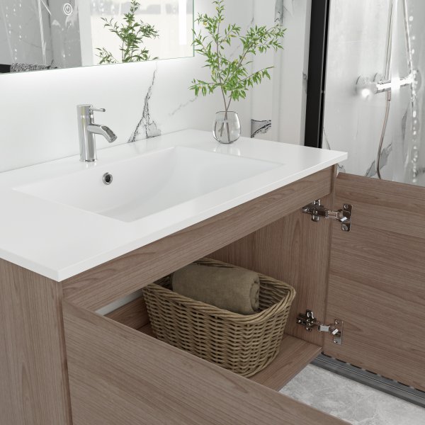 Kylpyhuonekalusteet Stockholm 80 cm - Tumma puujäljitelmä + WC-paperin pidike Kylpyhuonekalusteet Stockholm 80 cm - Tumma puujäljitelmä + WC-paperin pidike