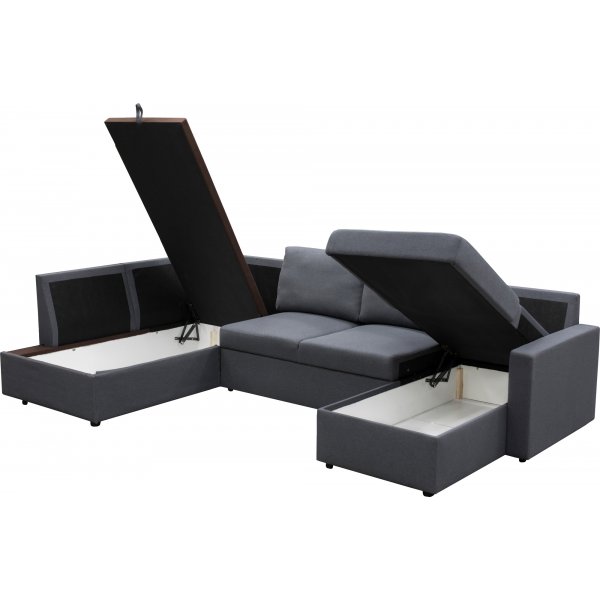 U-soffa b�ddsoffa T�rn� med f�rvaring - 304 cm - m�rkgr�