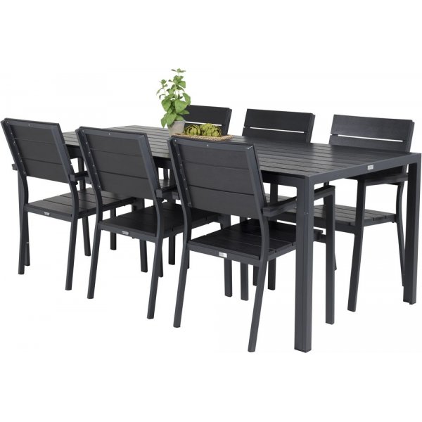 Ervalla Matgrupp (205x90) - Svart - 6 Stolar