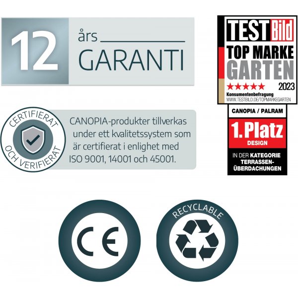 Canopia Olympia Altantag i Aluminium 3 x 10 - Mrkegr/klart glas