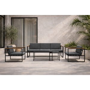 Loungegrupp Svart ram Gr�a dynor med bord - Dakar