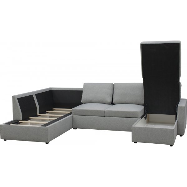 U-soffa b�ddsoffa T�rn� v�ndbar med f�rvaring - 304 cm - ljusgr�