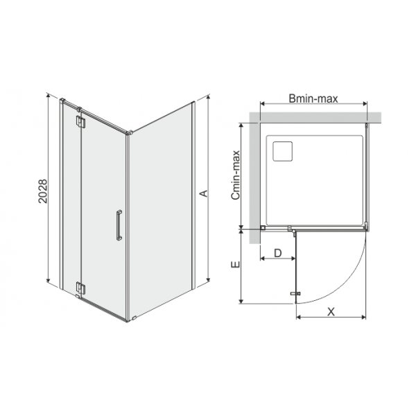 Duschh�rn Space Lane - 6 & 8mm glas (v�nster)