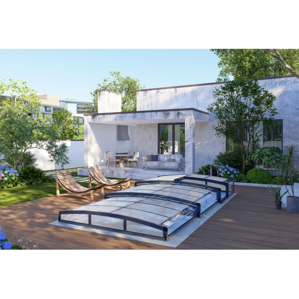 Pooldach aus schwarzem Polycarbonat, 663 x 326 x 80 cm