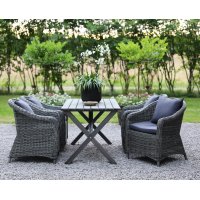 Spisegruppe Scottsdale: Bord 150 cm inkl. 4 Mercury lænestole i grå syntetisk rattan Spisegruppe Scottsdale: Bord 150 cm inkl. 4 Mercury lænestole i grå syntetisk rattan