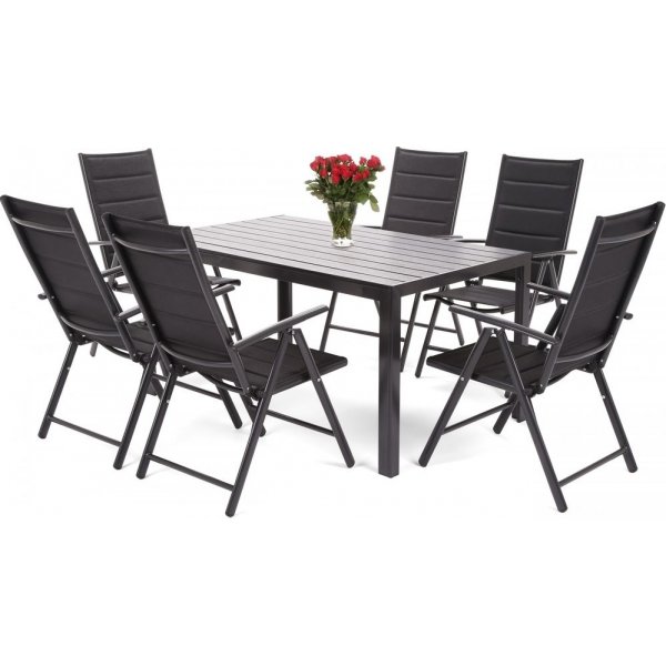 Utematgrupp Ibiza bord 150cm + 6 stolar - Svart
