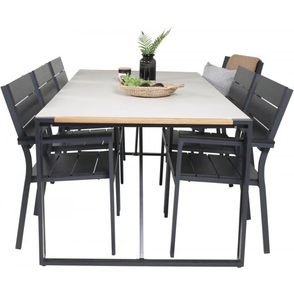 Tornsborg Matgrupp (200x100) - Svart/Gr - 6 Stolar