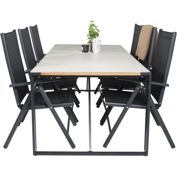 Tornsborg Matgrupp (200x100) - Svart/Gr - 6 Stolar