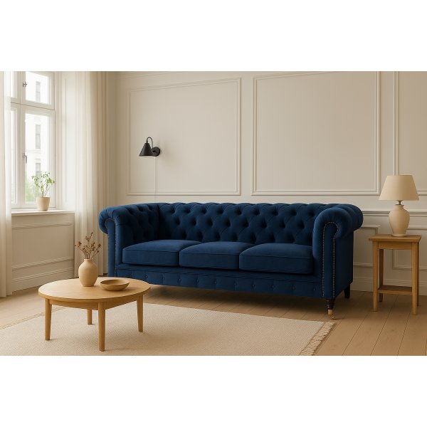 Soffa Sheffield Chesterfield 2-sits - M�rkbl� sammet