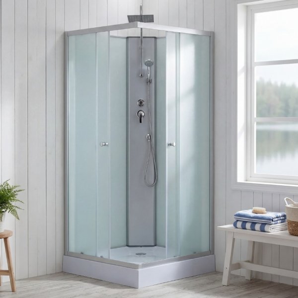 Duschkabin 80�80x205 cm | Vitt glas & helkapslad | Aether