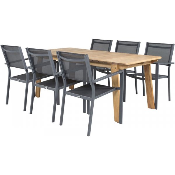 Malmby Matgrupp (180x90) - Svart/Natur - 6 Stolar