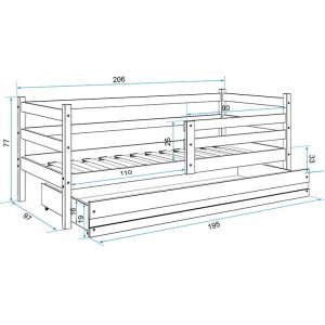 Esbjerg juniors�ng med f�rvaringsl�da 90 x 200 cm - Furu