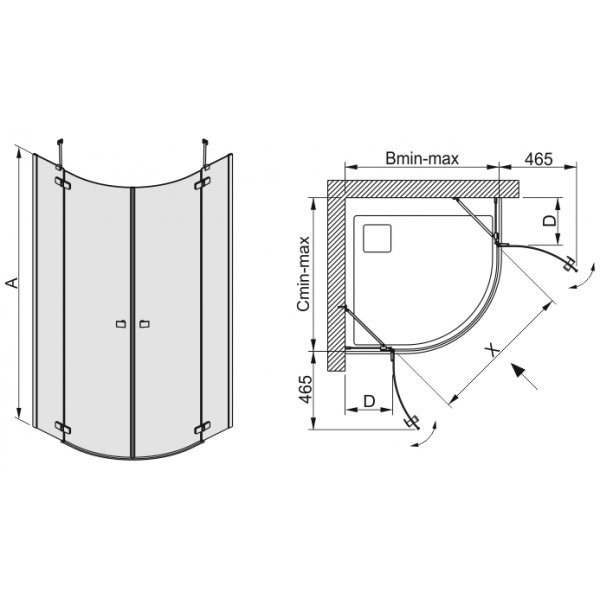Duschhörn Halvrunt TX - 6mm glas Duschhörn Halvrunt TX - 6mm glas