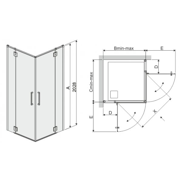 Brusehjørne Space Line - 6 & 8 mm glas (dobbeltdøre) Brusehjørne Space Line - 6 & 8 mm glas (dobbeltdøre)