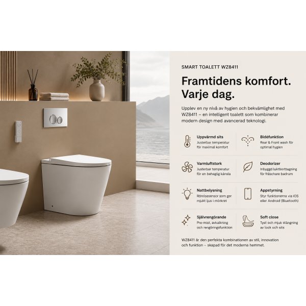 Smart Toalett Golvstående | Uppvärmd Sits | Bidéfunktion | Bluetooth & Appstyrning | Vit Smart Toalett Golvstående | Uppvärmd Sits | Bidéfunktion | Bluetooth & Appstyrning | Vit