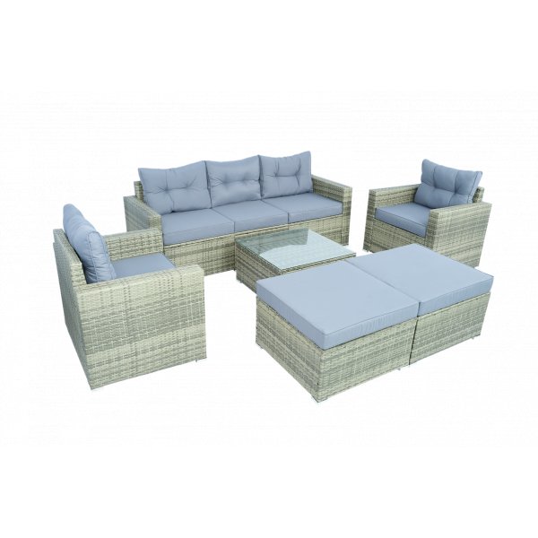 Stor loungegrupp 7 delar | Soffa, f�t�ljer, bord & pallar | Gr�