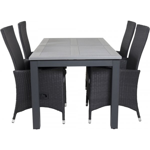Ekens Matgrupp (152x90) - Svart/Gr - 4 Stolar