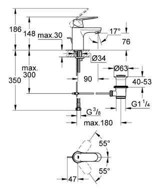 Grohe Ettgreppsbatteri till tv�ttst�ll, DN 15 Eurosmart Cosmopolitan 32825
