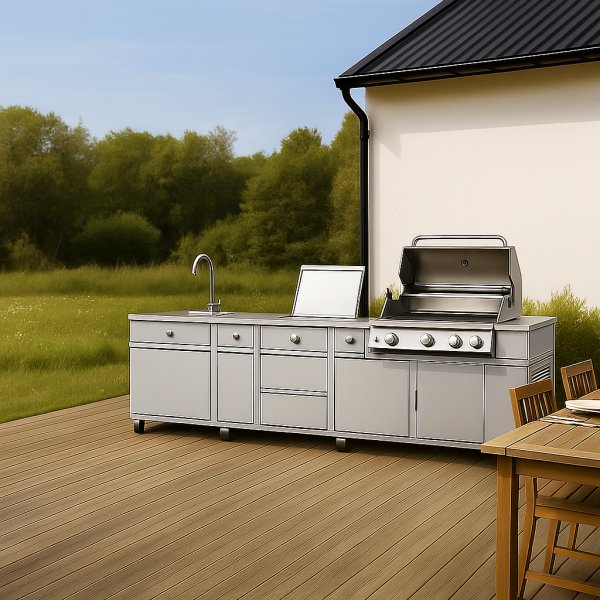 Utomhuskk Med grill & spis i rostfritt stl