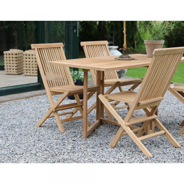Saltö utomhusmatgrupp med klaffbord och 4 Saltö matstolar – Teak Saltö utomhusmatgrupp med klaffbord och 4 Saltö matstolar – Teak