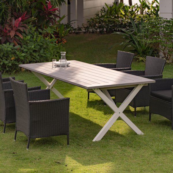 Oxford - Esstisch 220 cm Weiß/Grau + Reinigungsspray für Gartenmöbel Oxford - Esstisch 220 cm Weiß/Grau + Reinigungsspray für Gartenmöbel