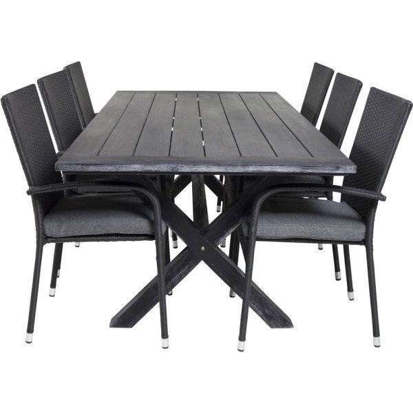 Ramsj Matgrupp (200x100) - Svart - 6 Stolar