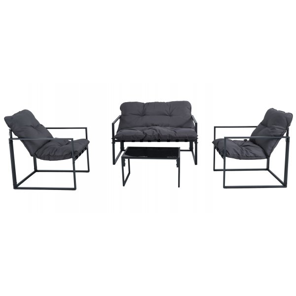 Lounge-Set mit Sesseln und Couchtisch, Schwarz/Grau - Kreta Lounge-Set mit Sesseln und Couchtisch, Schwarz/Grau - Kreta