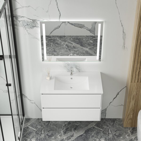 Badeværelsesmøbel Florence 80 cm - Hvid + 2.00 x Badeværelse krog Badeværelsesmøbel Florence 80 cm - Hvid + 2.00 x Badeværelse krog