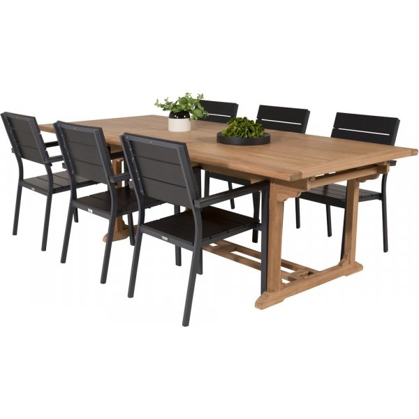 Bjurker Matgrupp (195x110) - Svart/Natur - 6 Stolar