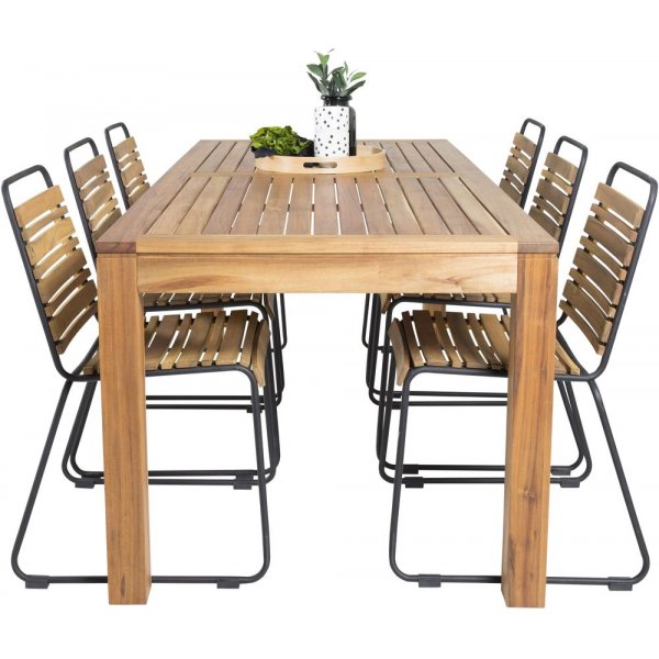 Lekvall Matgrupp (200x90) - Svart/Natur - 6 Stolar